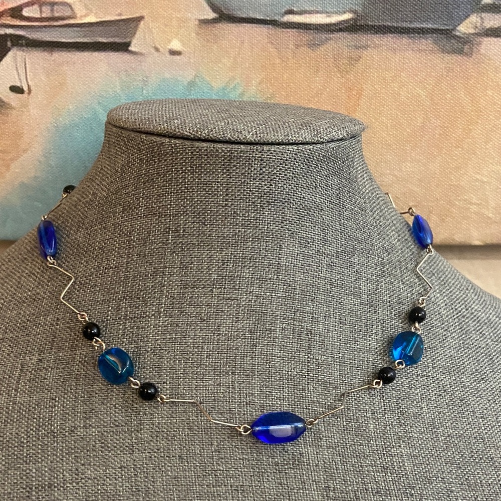 Vintage 80s ARTISAN Sterling Silver Glass Beads Necklace